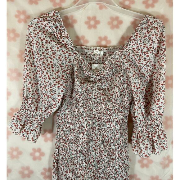 Blush J‎ Floral Smocked Bodycon Dress Puff Sleeves Romantic Spring Summer - Picture 2 of 5